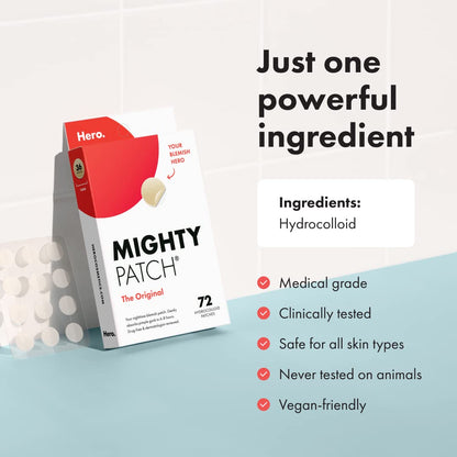 Hero Cosmetics Mighty Patch™ Original Patch - Hydrocolloid Acne Pimple Patch for Covering Zits and Blemishes, Spot Stickers for Face and Skin (72 Count)